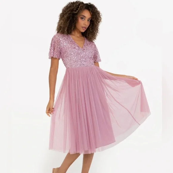 maya bridesmaid dress pink Maya Dusty Pink Stripe Embellished Maxi Dress With Sash Belt – Maya Deluxe main image 1